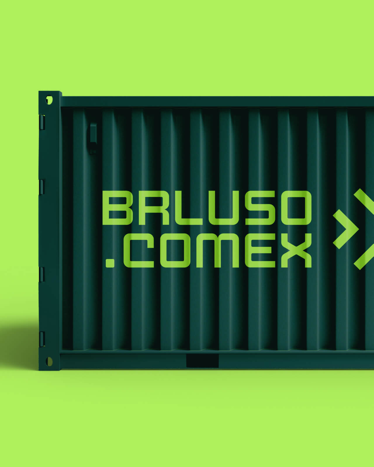 Um container como o logo da BRLuso.Comex impresso.