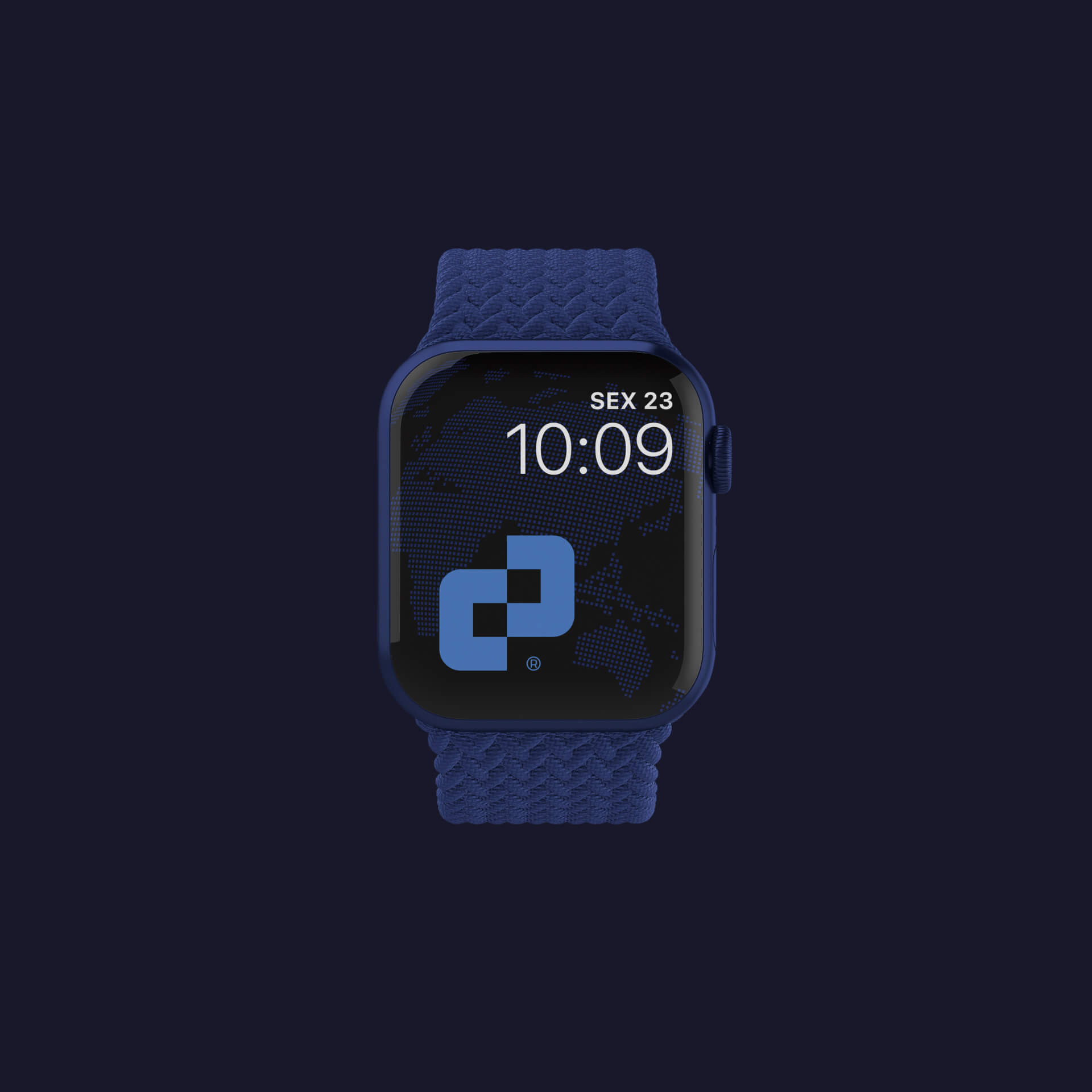 Smart watch com o logotipo da empresa.