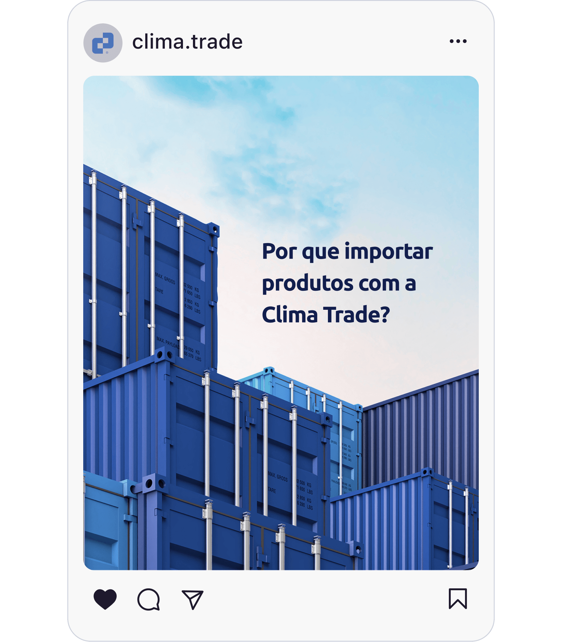 Postagem em redes sociais da empresa escrito "por que importar produtos com a clima trade?".